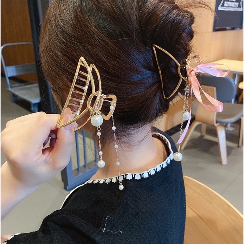 Delunashop_Acc  jepitan rambut jedai jepit rambut Korean Square Acrylic Hair Claw Clip girl Women Fashion Gold Geometric Hairpin Pita Mutiara jedai besi