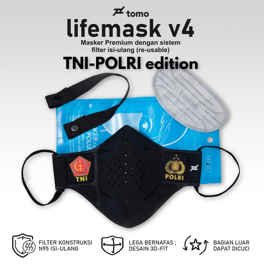 MASKER TOMO LIFEMASK TNI POLRI V3 FILTER N95 KARBON AKTIF BEBAS NAFAS