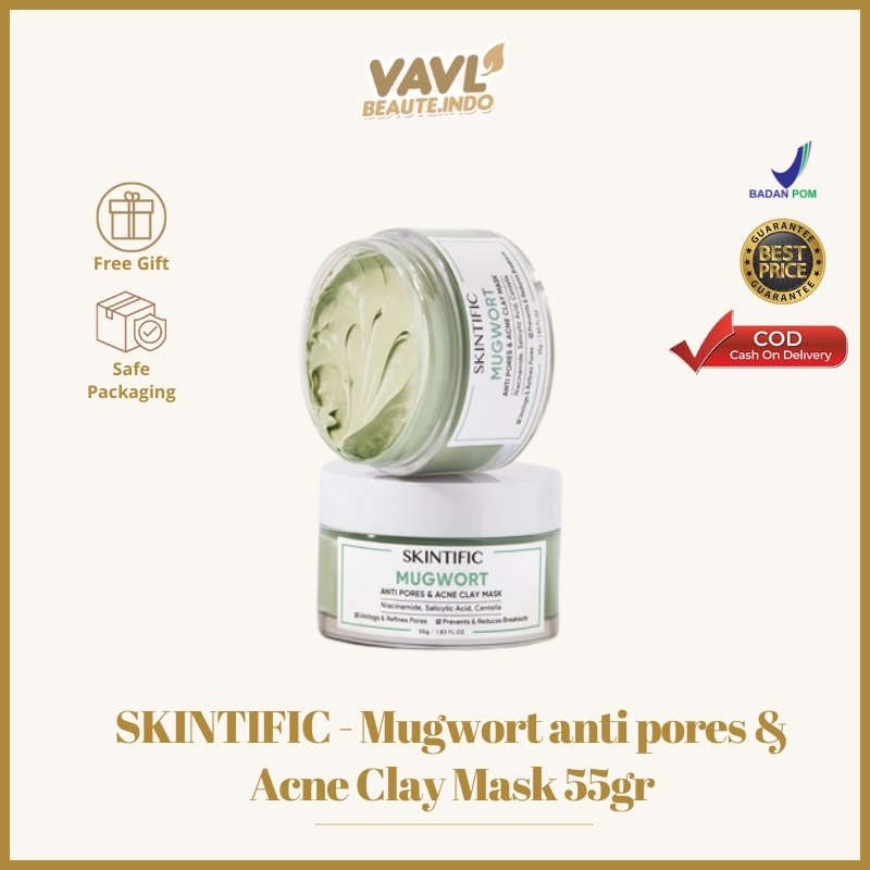 SKINTIFIC - Mugwort Anti Pores &amp; Acne Clay Mask Pore Clarifying Wask Off Pack 55G 【BPOM】