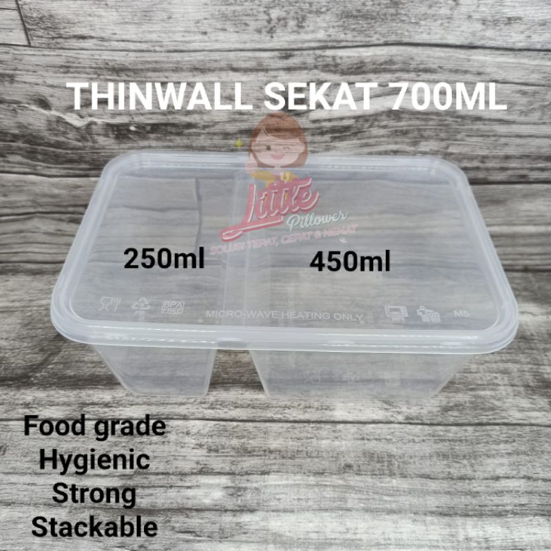 (ISI 25pcs - SUAPI) Thinwall Sekat Rectangle 700ml - Lunch Box Sekat Thinwall Tebal