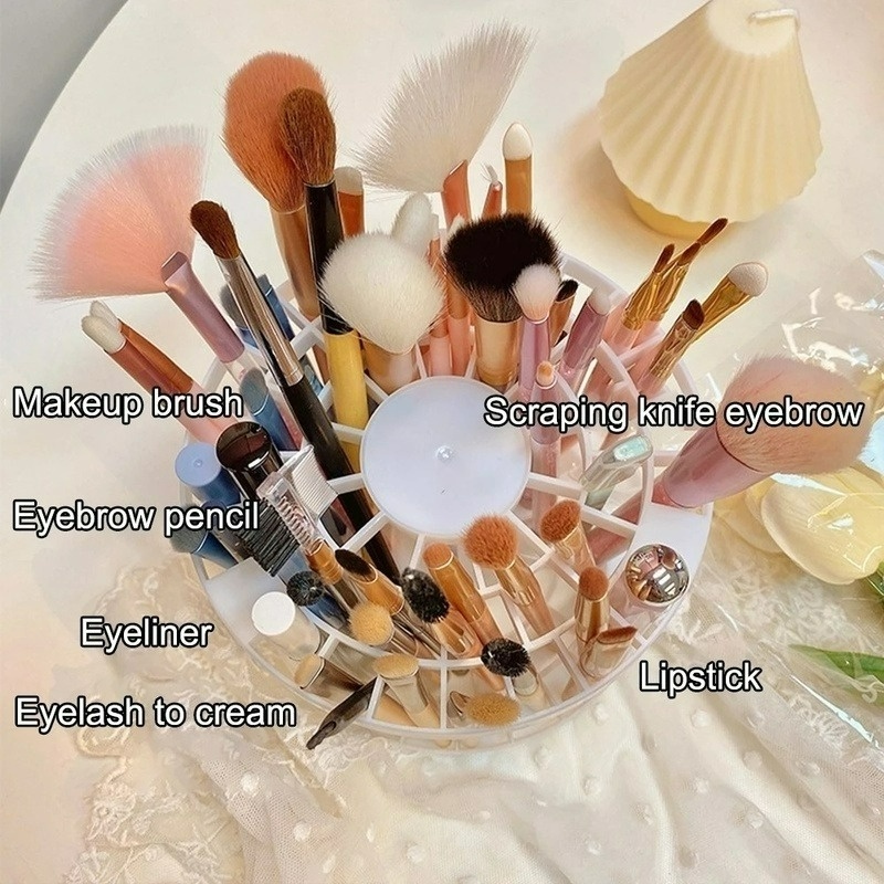 Rak Penyimpanan Brush Makeup Portable Bentuk Silinder Bahan Plastik