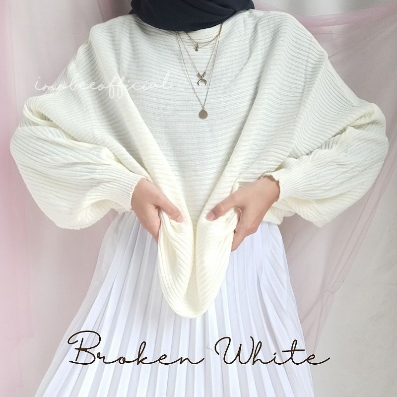 KNIT BATWING OVERSIZE // RAJUT BATWING LASPERAL // SWEATER RAJUT KALONG-PREMIUM Broken White