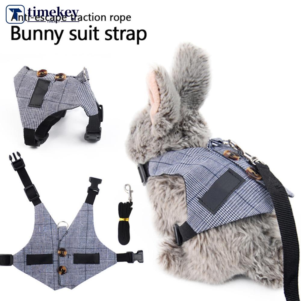 Timekey Rompi Harness + Tali Tuntun Kelinci / Kelinci Peliharaan Motif Kotak-Kotak Warna Abu-Abu C9Z6