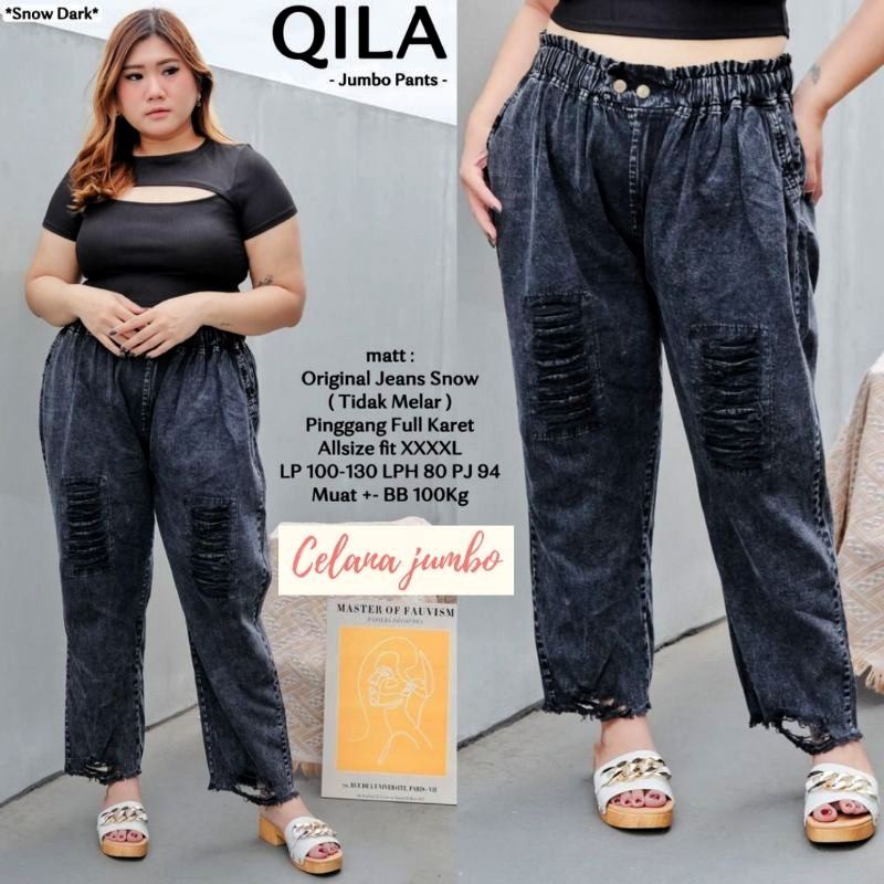 CELANA JEANS RIPPED 100KG JUMBO WANITA LEGGING - BAHAN JEANS / DENIM ORIGINAL