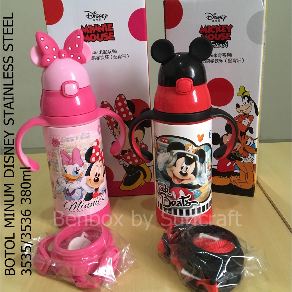 BOTOL MINUM DRINKING BOTTLE DISNEY MICKEY MINNIE STAINLESS STEEL 380 ml