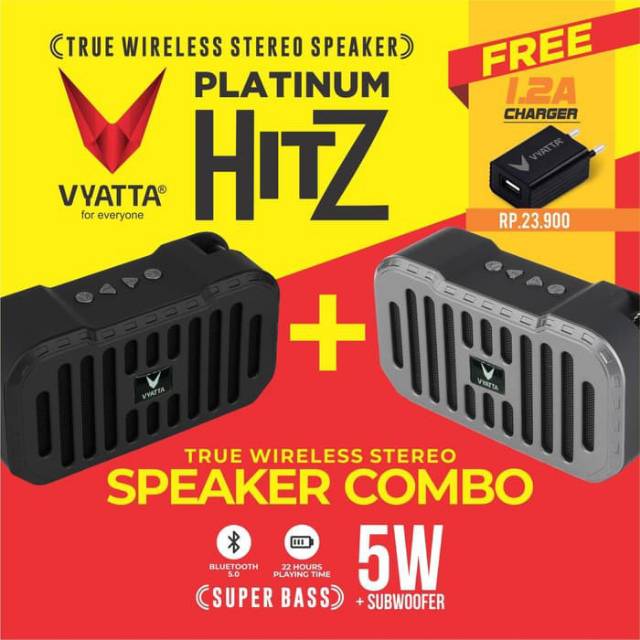 VYATTA BUNDLE PLATINUM HITZ + PLATINUM HITZ TWS SPEAKER - MEGA BASS - satin silver
