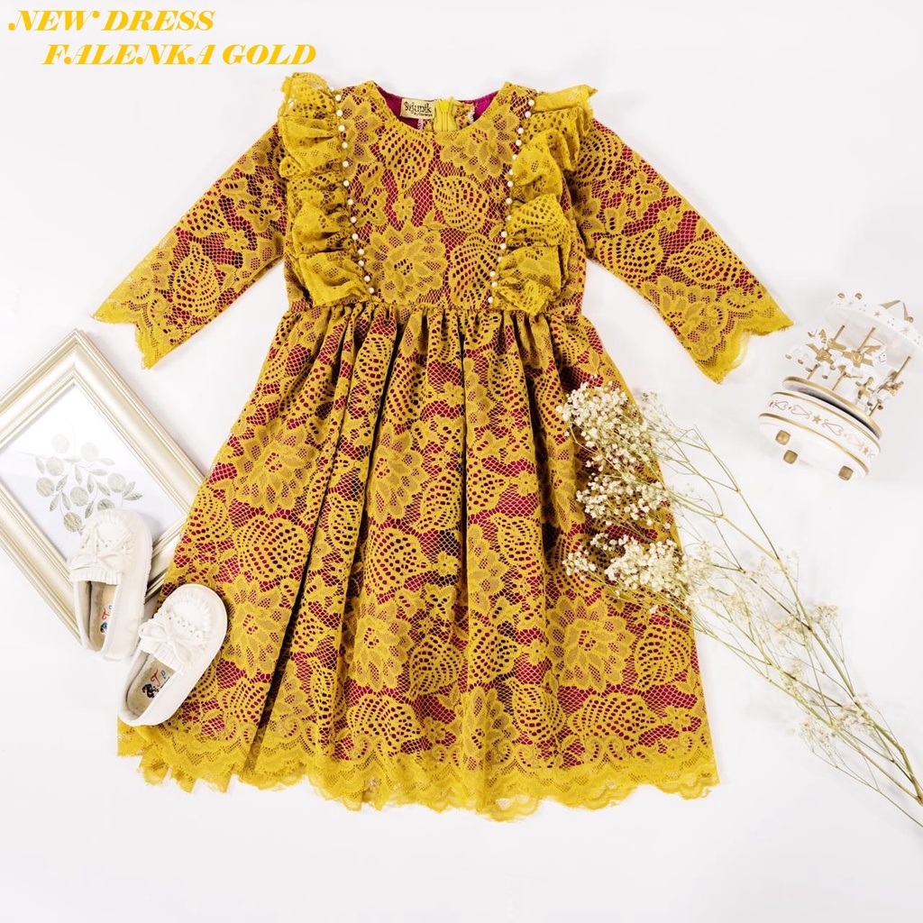 gamis brokat anak dan dewasa/gamis brokat mewah/gamis lebaran terbaru/falenka dress