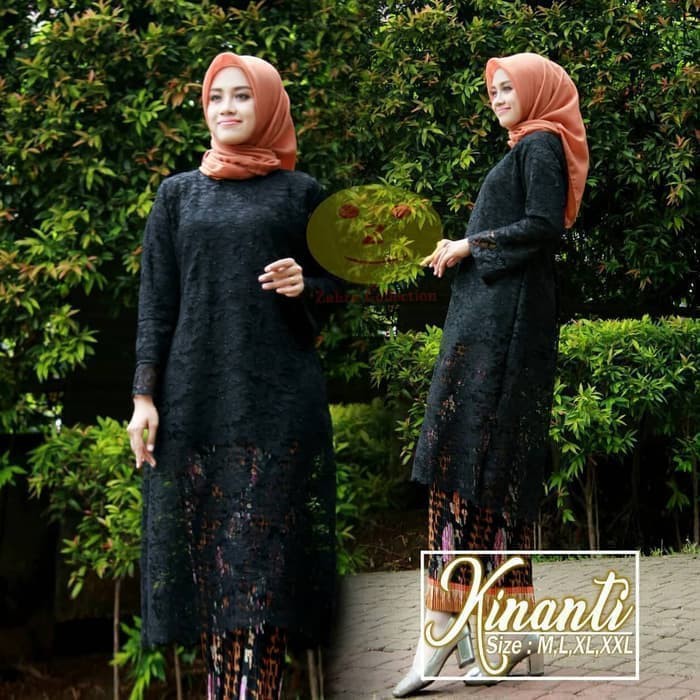 Real pict/Atasan Kebaya Modern Brukat Tunik Kurung Hitam