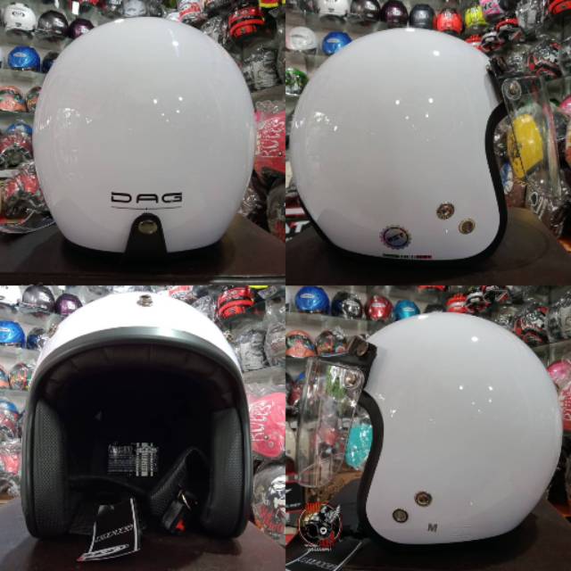Helm Bogo DAG putih white kaca flat cembung