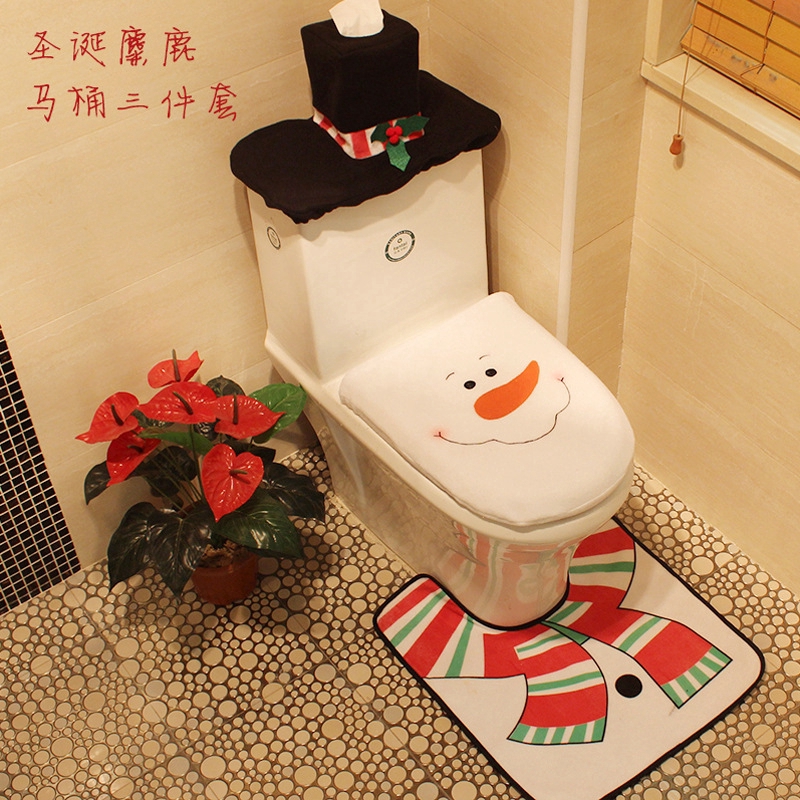 Snowman 3 Piece Set Toilet Seat Cover Rug Toilet Tank Cover Set Bathroom Christmas Decorations Supplies Mimbarschool Com Ng