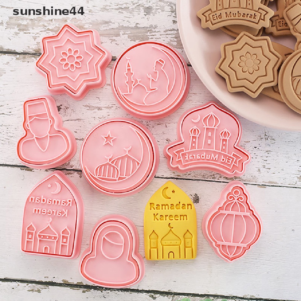 Sunshine 8PCS Cetakan Biskuit / Cookies Muslim Bentuk Bulan / Bintang / Stempel