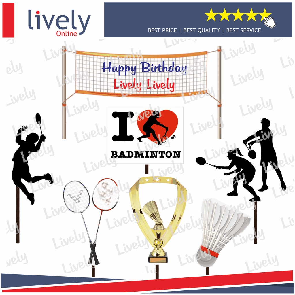 CUSTOM NAMA CAKE TOPPER KARAKTER BADMINTON HIASAN KUE ULANG TAHUN HAPPY BIRTHDAY