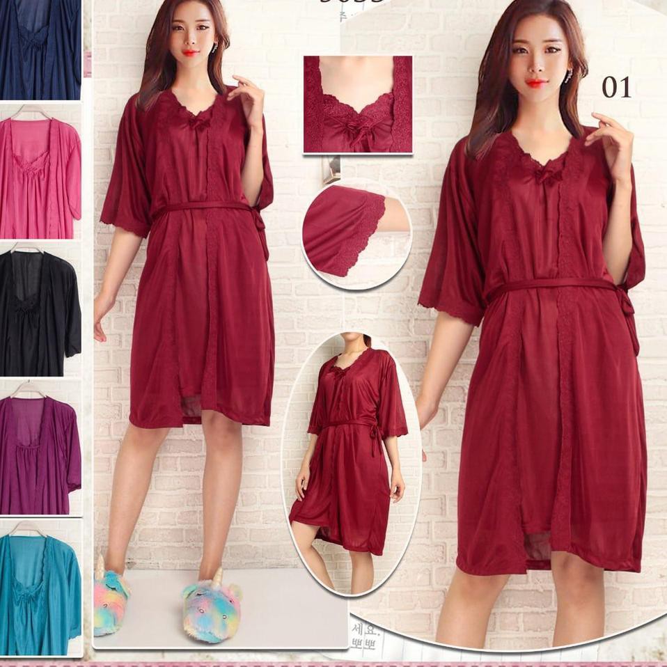KIMONO SET BAJU TIDUR WANITA DEWASA BAHAN SATIN 