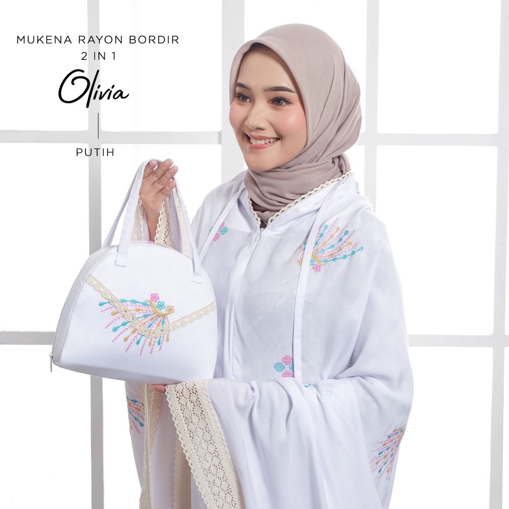 MUKENA BALI TASIK - MUKENA RAYON BORDIR 2 IN 1 OLIVIA (FREE SAJADAH)