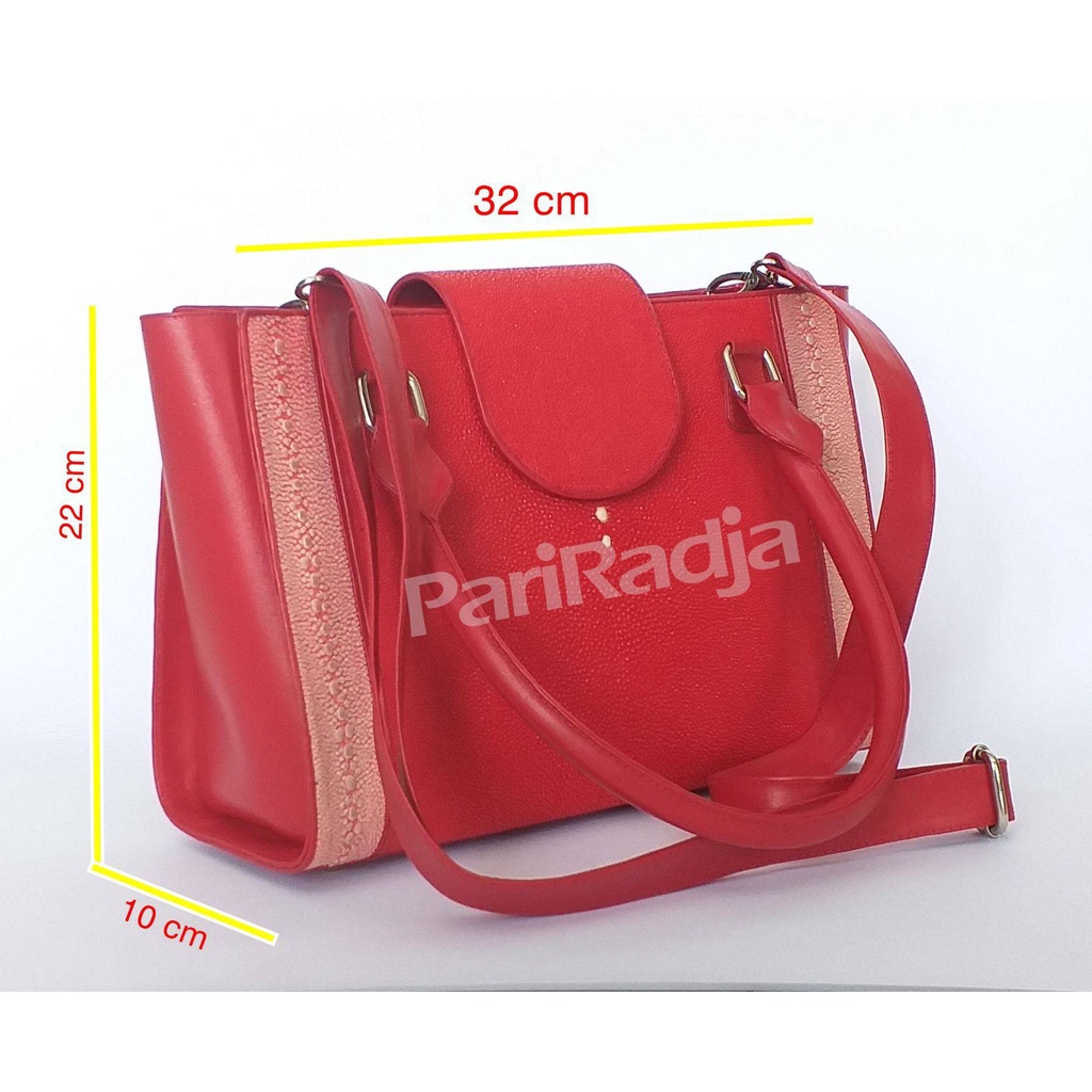 Tas wanita kulit asli ikan pari merah mata mutiara