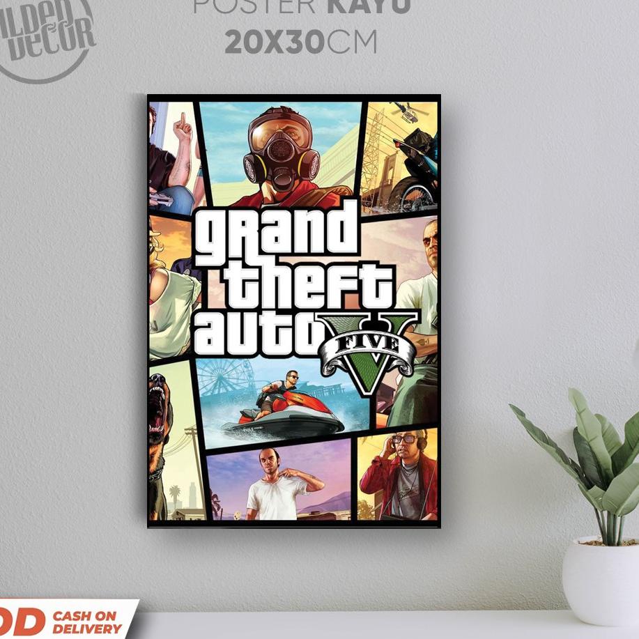 Serba Serbu Hiasan dinding Poster Kayu Gaming Gamers 20x30cm GG005 GTA V Grand Theft Auto ps3 ps4 ps