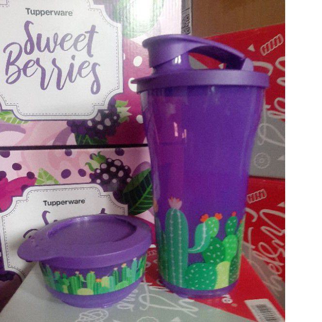 Botol minum ilumina tupperware kaktus ungu  ( 1 set )