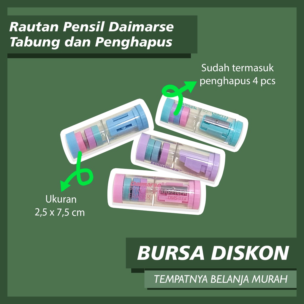 

Penghapus Rautan Daimarse Eraser Sharpener Karet Hapusan Stip Setip Peruncing Pensil Serutan