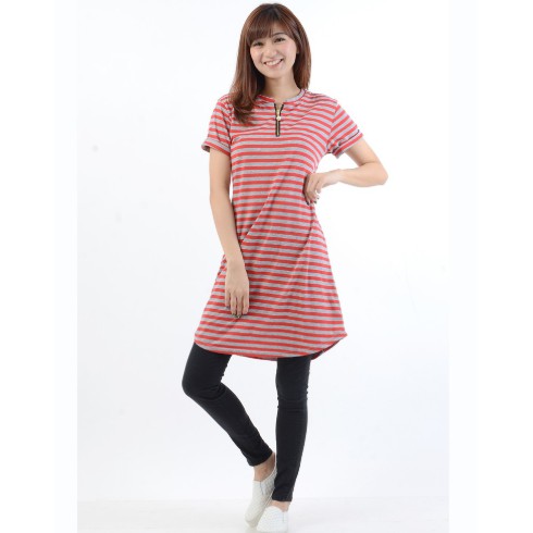 Fifi FASHION Tunik Seleting Corak Salur Tangan Pendek Simpel Elegan - Mimi