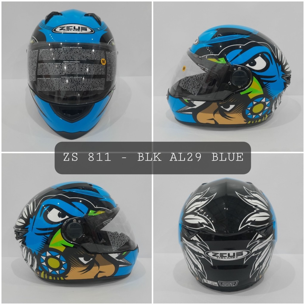 HELM ZEUS FULL FACE BLACK AL29 BLUE - FREE SMOKE VISOR ZEUS ORIGINAL ( ONGKIR 2KG )