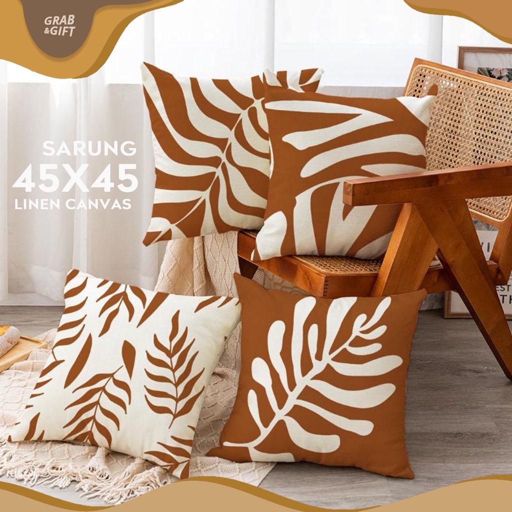 SARUNG Bantal Sofa Print 45x45 cm Linen Motif Sweet Brown / Coklat Series Grabandgift