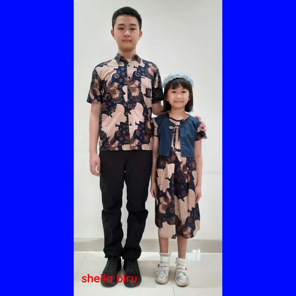 BATIK COUPLE KELUARGA SARIMBIT PASANGAN MUDA AYAH IBU ANAK  PREMIUM FAMILY JUMBO MODERN MURAH KEKINIAN TERBARU TUNIK DRESS SHEILA BIRU CAMISOLA CLOTHING