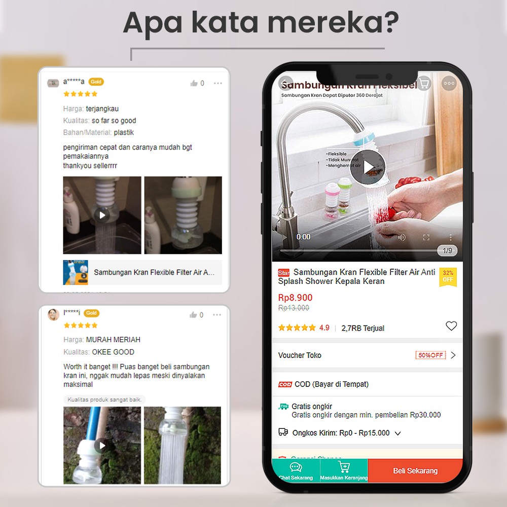 Sambungan Kran Flexible Filter Air Anti Splash Shower Kepala Keran