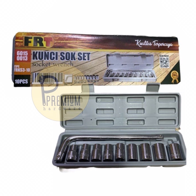 TERMURAH Kunci Sock FRT & Tone 10 Pcs / Socket Wrench Set 1/2 inch 8-21 mm