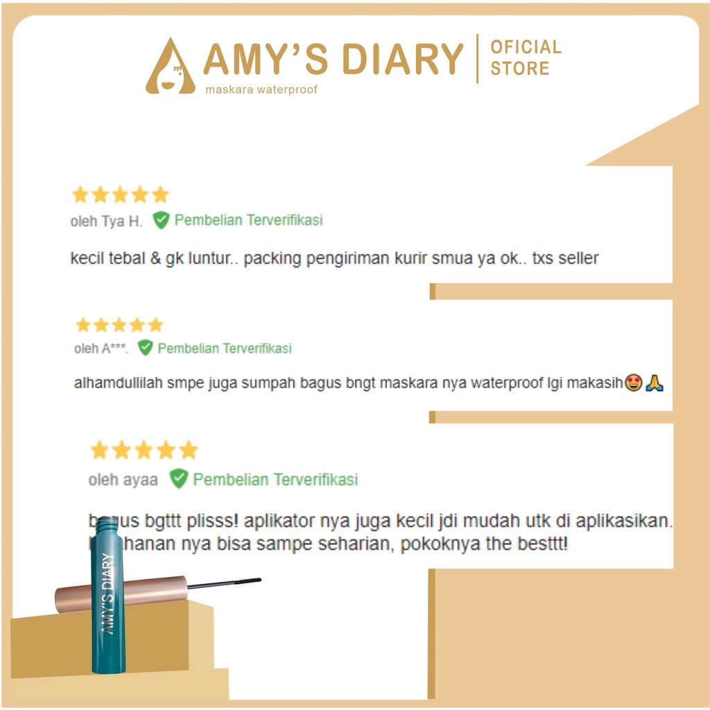 100% ORI Maskara Waterproof Amy's Diary slender and curved different roots stain resistant sweatproof Formula Baru