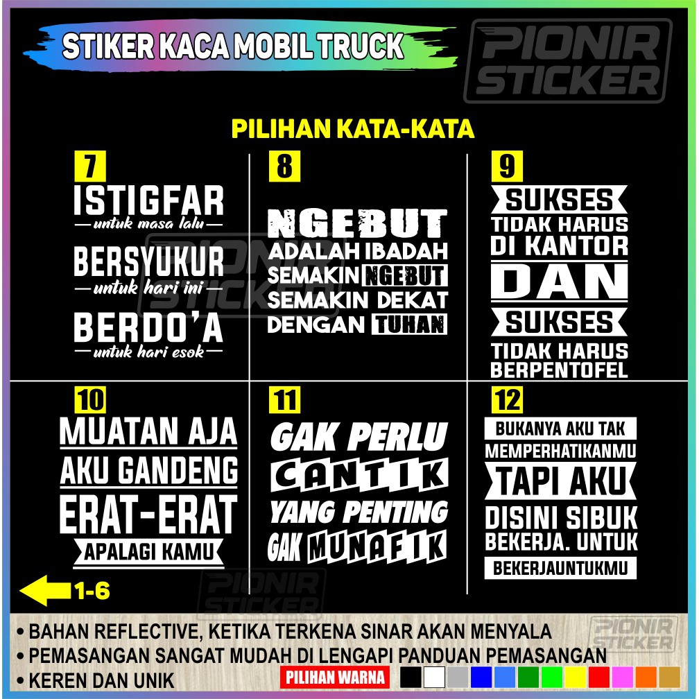 Stiker Kaca Mobil Truck Catting Sticker Reflective Kata Kata Kaca