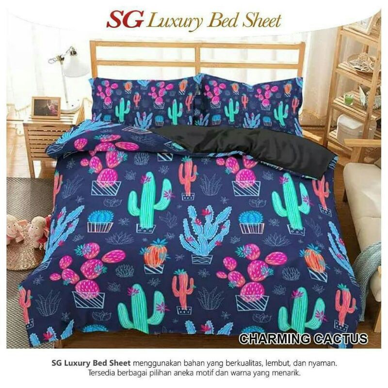 Sprei & Badcover katun lokal SG LUXURY BED SHEET motif  CHARMING CACTUS