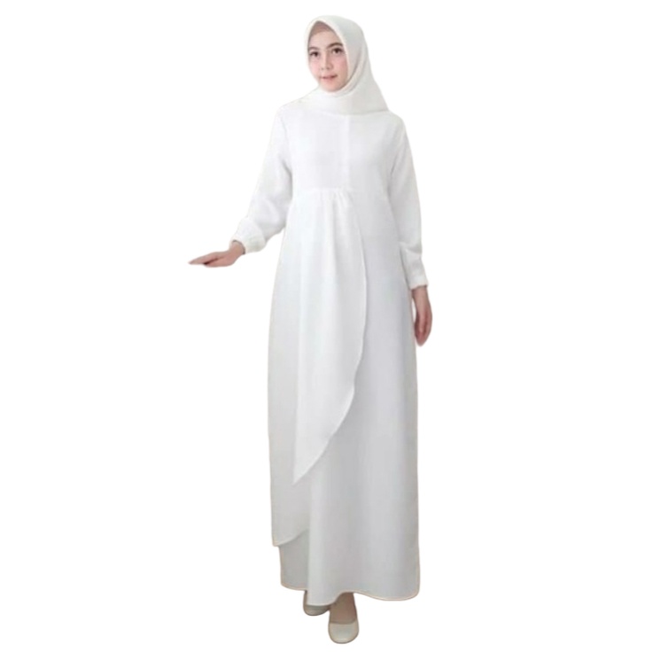 Baju Muslim Wanita Gamis Putih Polos Gamis Kekinian Dress Putih Busui Baju Gamis Syari Gamis Remaja Modern Baju wanita Terlaris Putih Maxy Gamis Putih COD-1