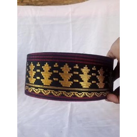 Peci songket Zubair tenun Songket hitam emas lis biru peci sholat pria peci akad