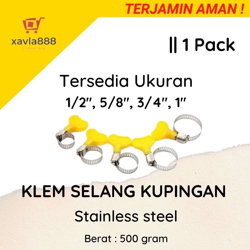 KLEM SELANG AIR | KLEM SELANG GAS 1 PACK | KLEM 1/2 5/8 3/4 1 INCH | KLEM KUPINGAN KUNING ANTI BOCOR TERMURAH | BISA COD | xavla888store