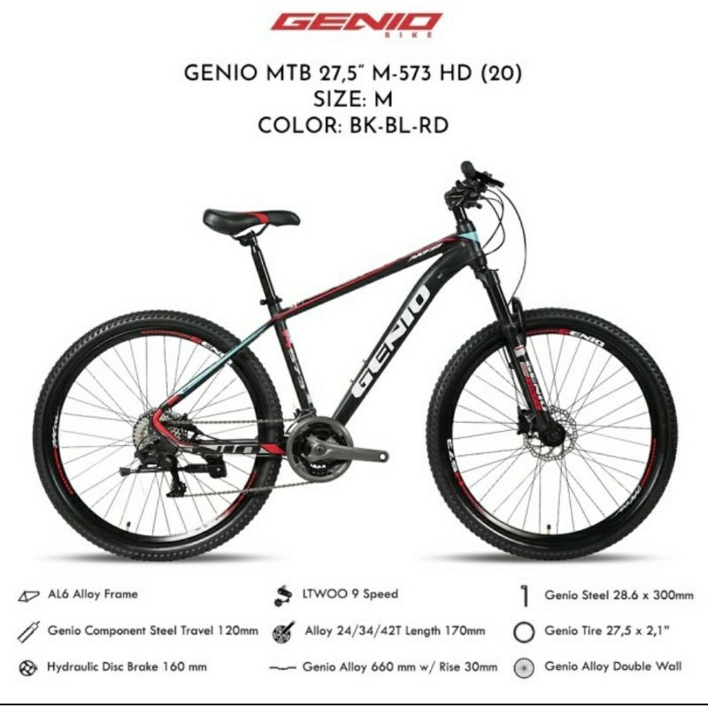 Sepeda gunung 27.5 inch MTB GENIO M 573 HD versi terbaru Rem Hidrolik