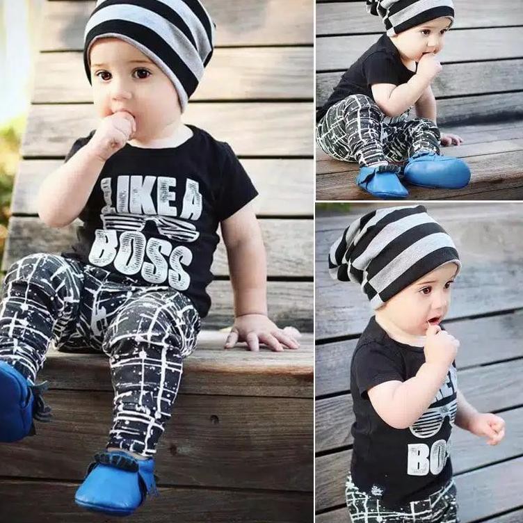 Baju + CeLana + Topi setelan LIKE A BOSS Maxkenzo pesta anak bayi balita laki cowok umur 1-7 Tahun (