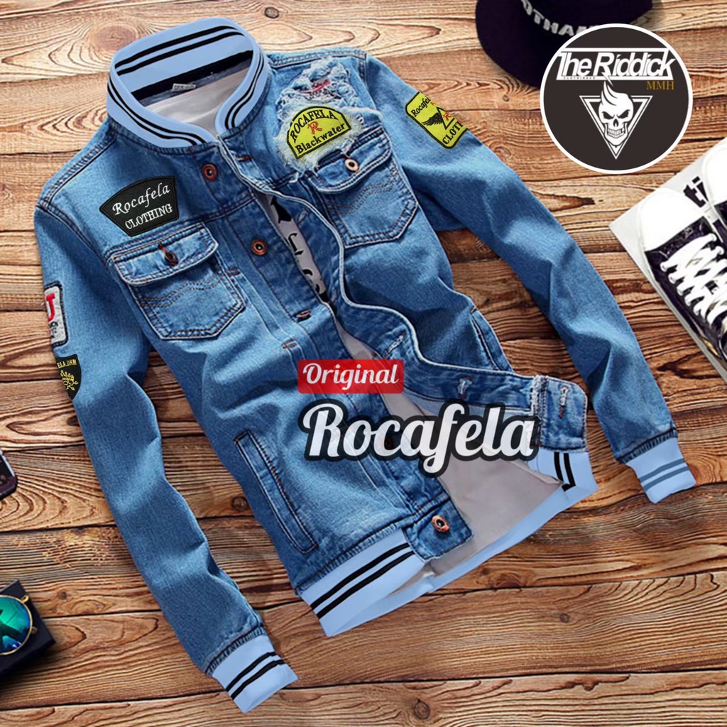 [COD] Jaket Jeans Denim Pria DEWASA Bordir Emblem / BIO WASH/Uk; L XL ORIGINAL THE RIDDICK