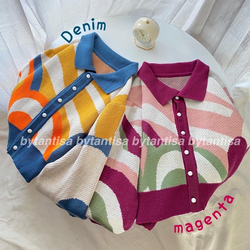 CARDIGAN RAJUT CROP RAINBOW TOP BAHAN TEBAL PREMIUM QUALITY