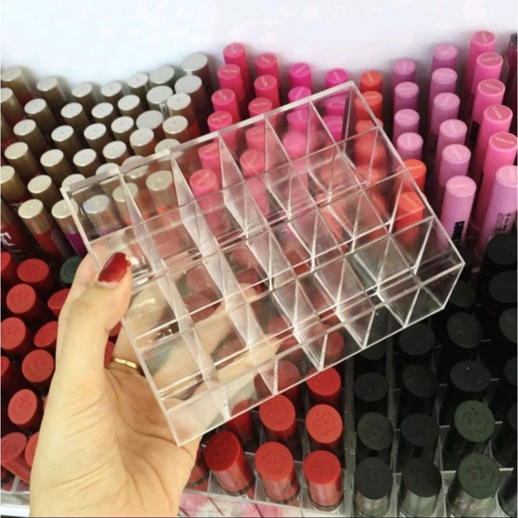 RAK KOSMETIK AKRILIK ORGANIZER TEMPAT LIPSTIK MASCARA MULTIFUNGSI 24 SLOT