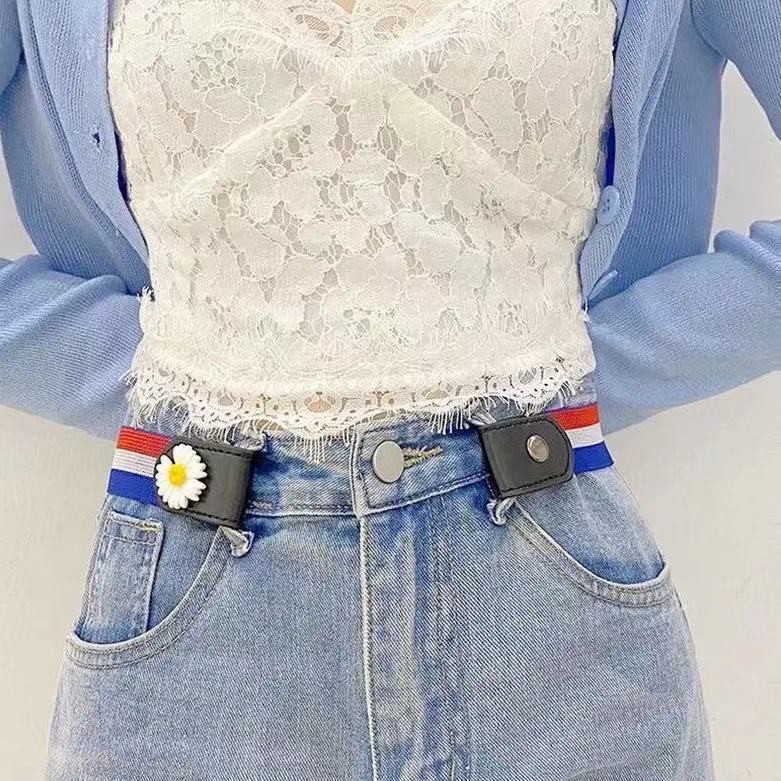 Ikat Pinggang Wanita Belt Elastis Gesper Karet Klip Belt Bunga Daisy Gaya Korea Fashion Import