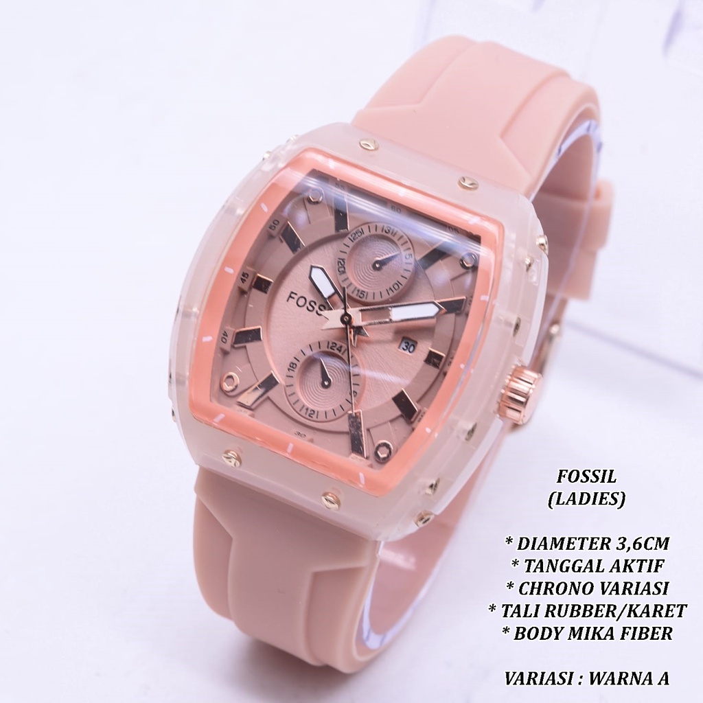 (BISA COD) JAM TANGAN WANITA F-049 FASHION TALI RUBBER BODY OVAL TANGGAL AKTIF CHRONO OFF