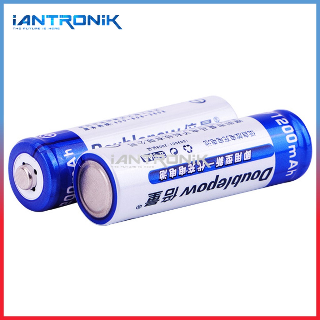 Baterai AA 1200mAh Cas Ulang DOUBLEPOW Battery A2 Recharge Batere Jam