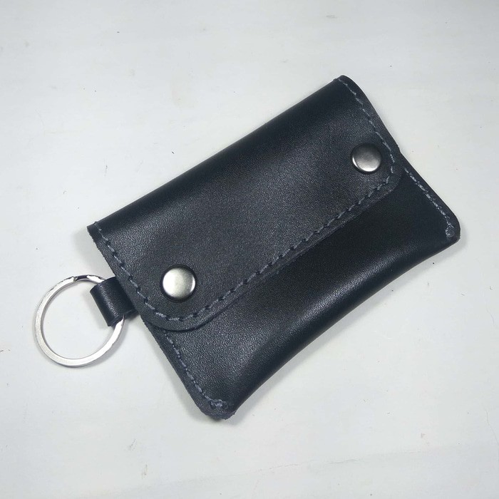 dompet stnk model kancing kulit asli warna hitam