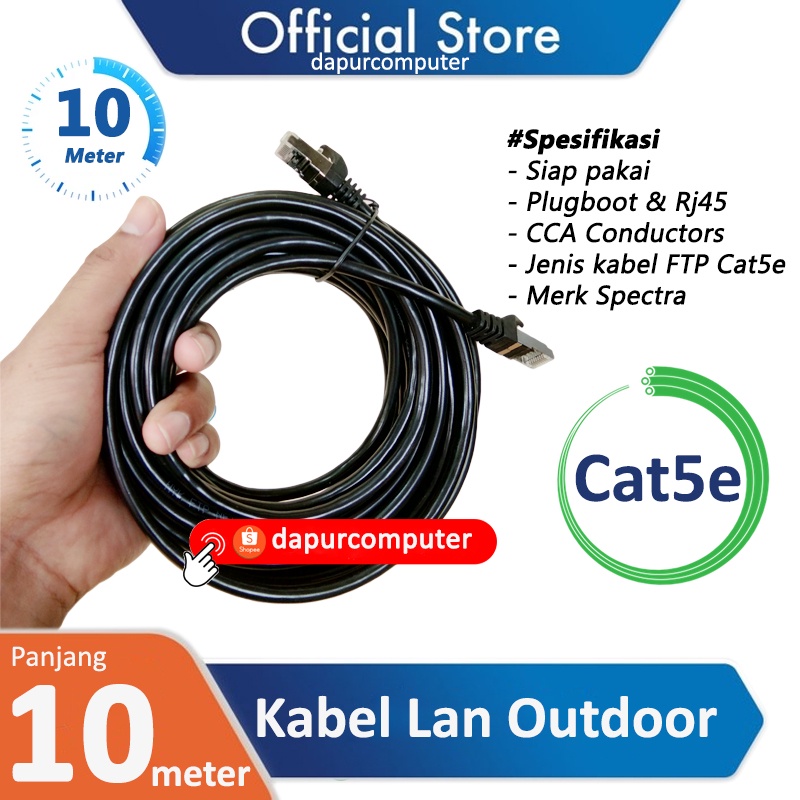 kabel lan 10 meter outdoor ftp cat5e spectra wifi internet terbaik siap pakai murah