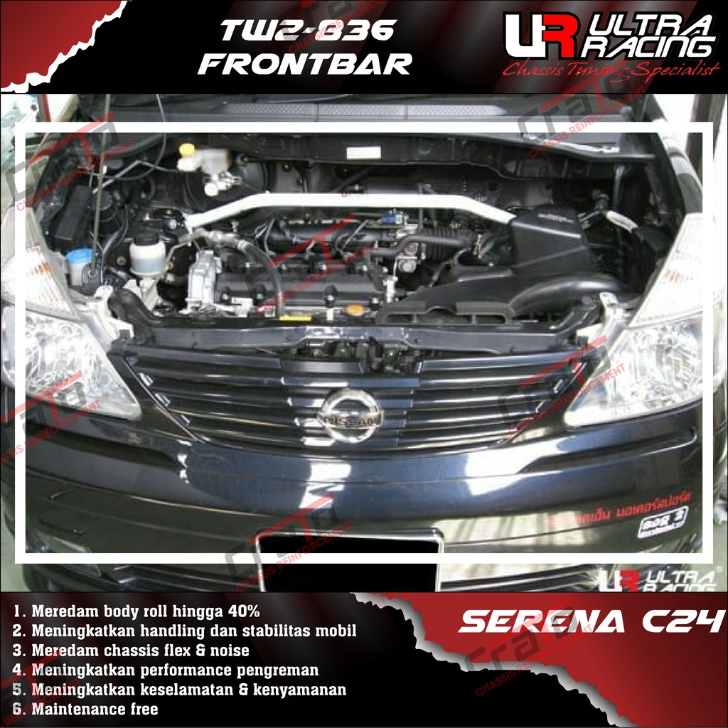 Aksesoris Stabiliser ULTRA RACING Safety Bar - Frontbar Front Strutbar 2 Points - Nissan serena C24 