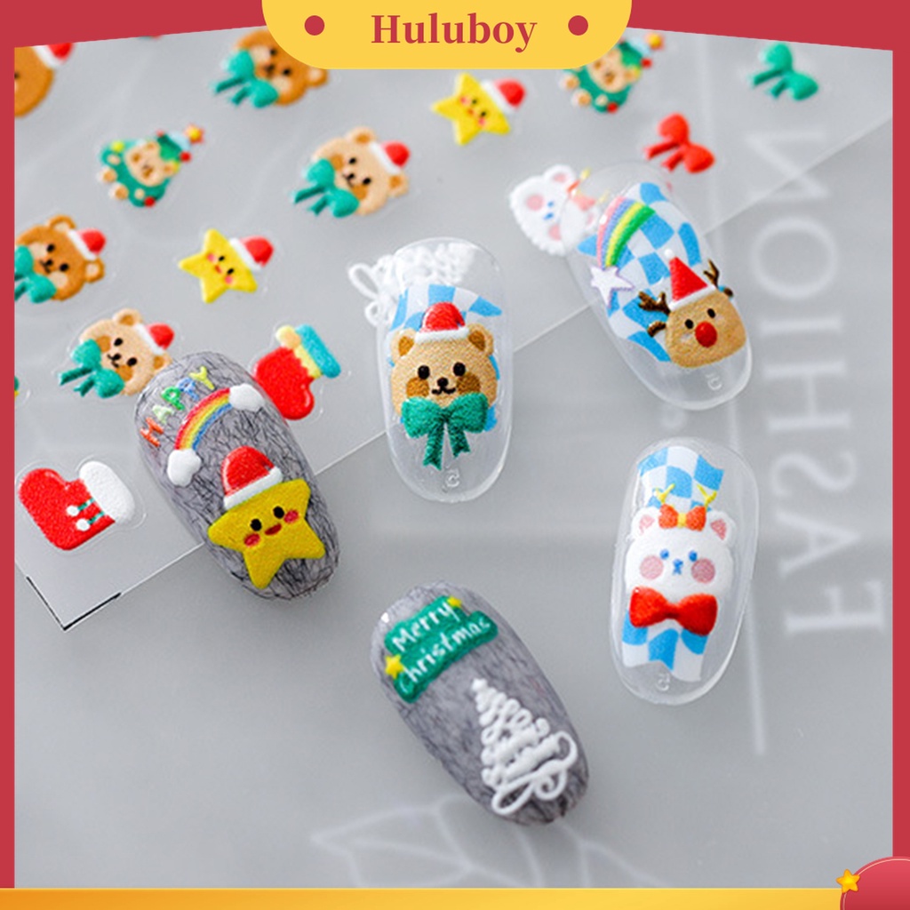 Huluboy Huluboy♡ Stiker Kuku 5D Motif Snowflake / Manusia Salju / Natal Untuk Nail Art