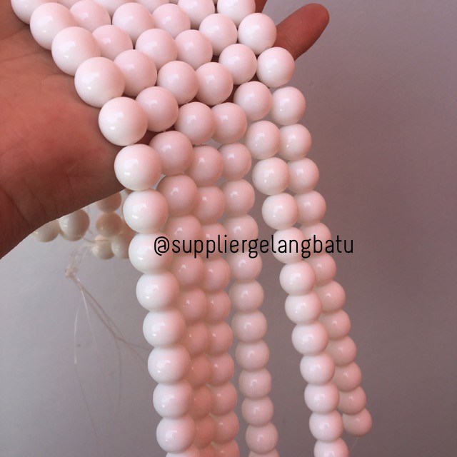 batu kalung gelang white onyx putih susu akik 12mm bahan aksesoris original fashion pria wanita