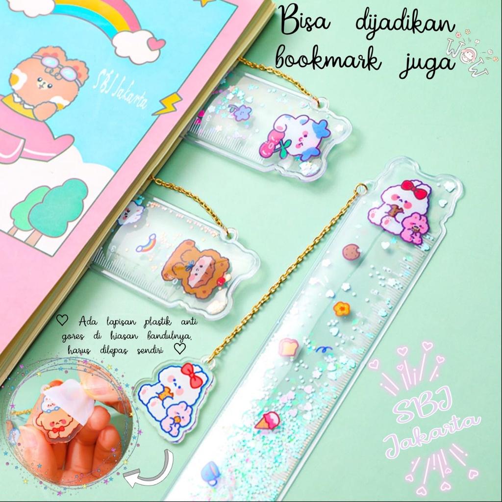 Penggaris Plastik Glitter Ruler Bookmark 15 cm motif Laser Quicksand