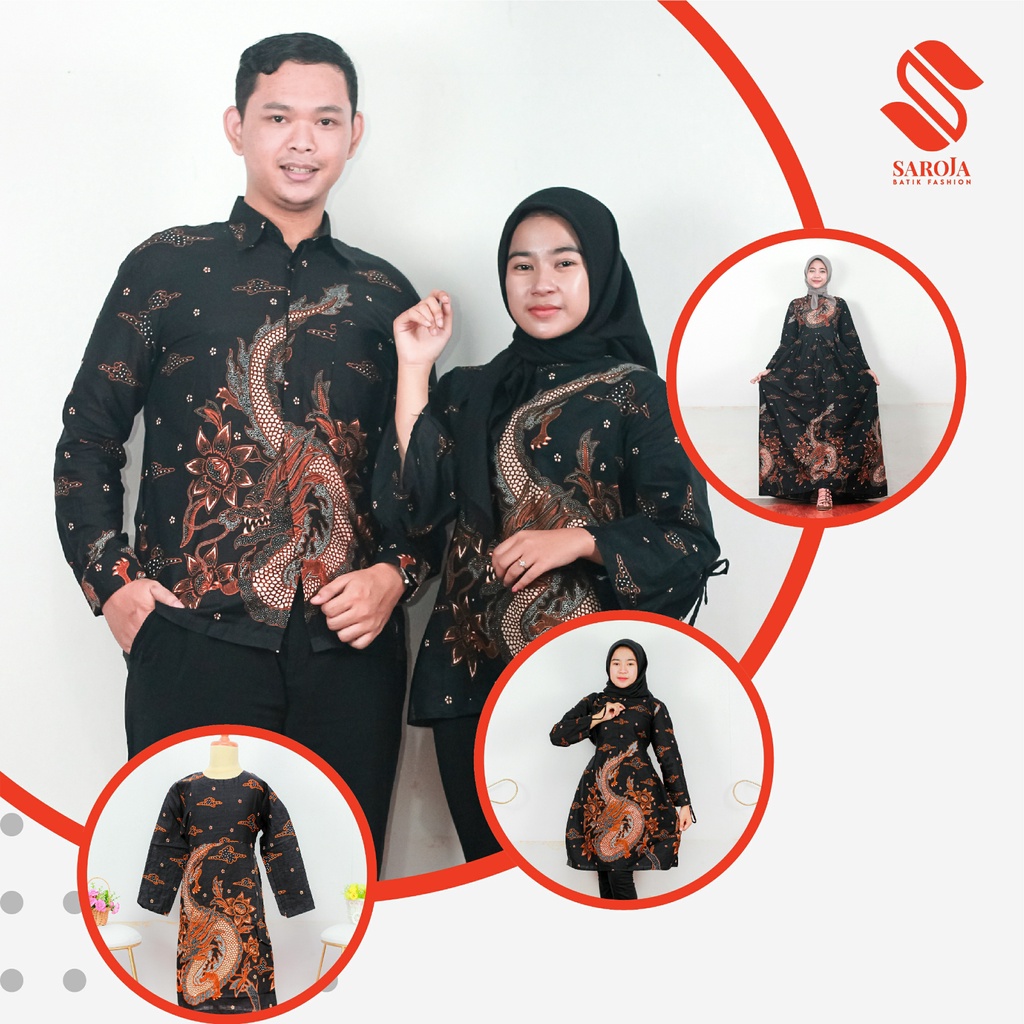 Saroja (085) Couple Keluarga Batik Gamis Batik Katun Premium Motif Naga Gede