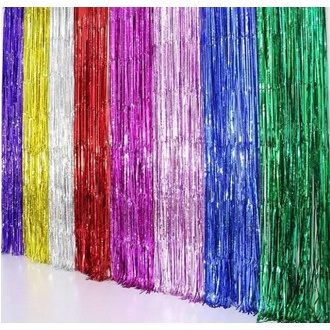 Tirai Foil Curtain Rumbai Metalik Backdrop Slinger Plastik Dekorasi Pesta Ulang Tahun